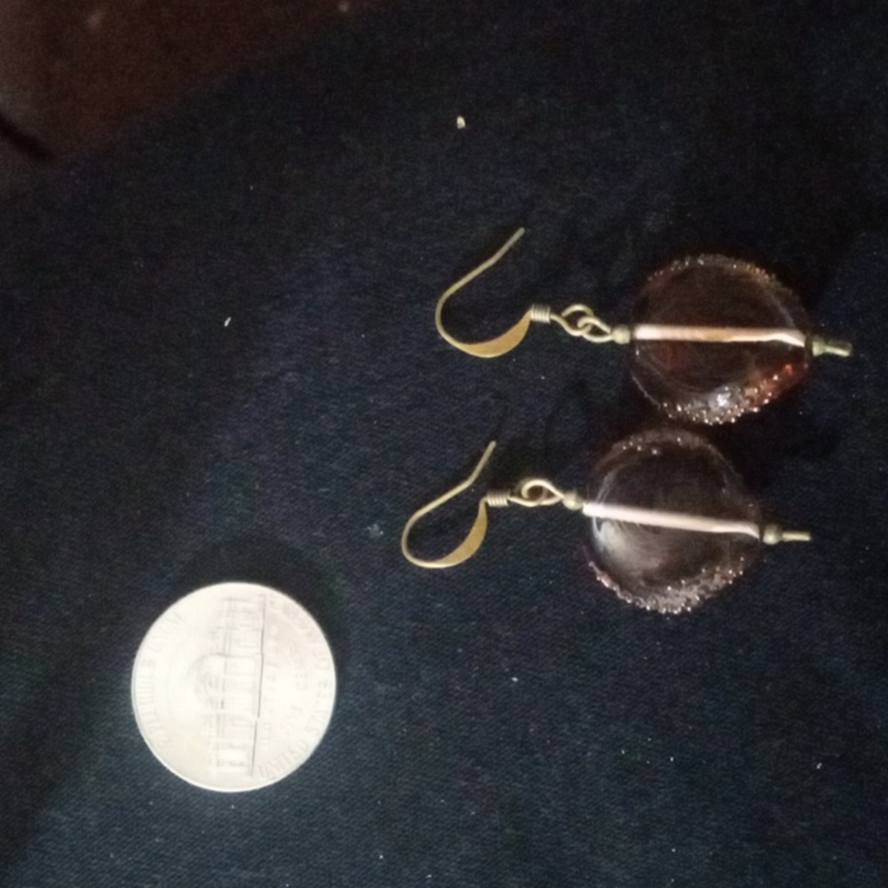 Vintage peach glass and copper earrings